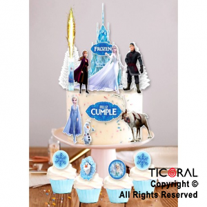 ESCENOGRAFIA PARA DECORAR TORTAS Y CUPCAKES FROZEN (15 UNIDADES + 1 BENGALA)